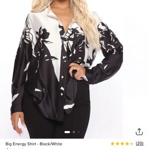 Fashion Nova Asymmetrical Black and White Long Sleeve Blouse